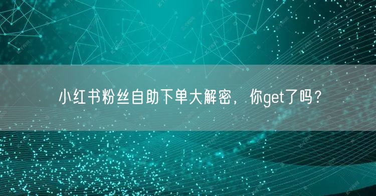 小红书粉丝自助下单大解密,你get了吗?