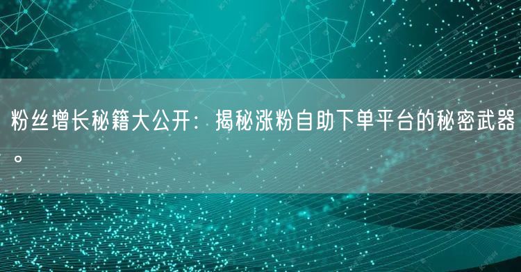 粉丝增长秘籍大公开：揭秘涨粉自助下单平台的秘密武器。