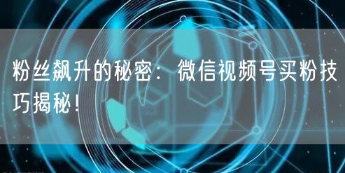 粉丝飙升的秘密：微信视频号买粉技巧揭秘！