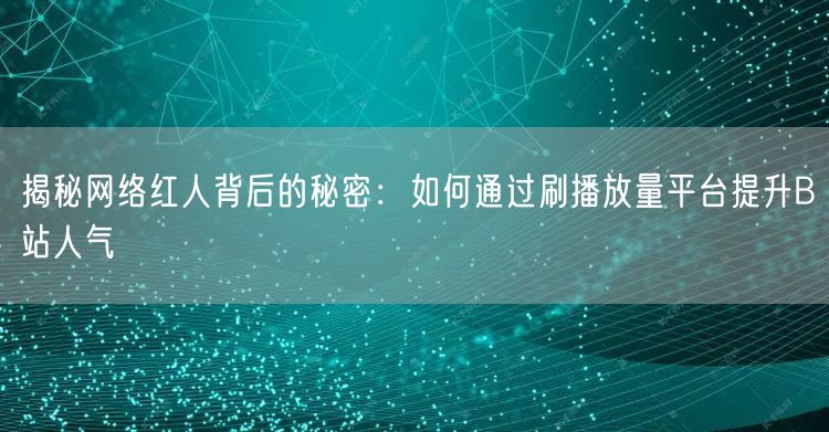 揭秘网络红人背后的秘密：如何通过刷播放量平台提升B站人气