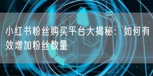 小红书粉丝购买平台大揭秘：如何有效增加粉丝数量