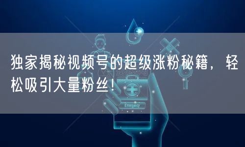 独家揭秘视频号的超级涨粉秘籍，轻松吸引大量粉丝！