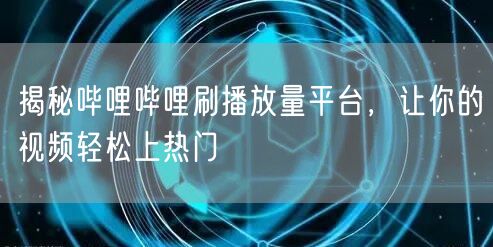 揭秘哔哩哔哩刷播放量平台，让你的视频轻松上热门