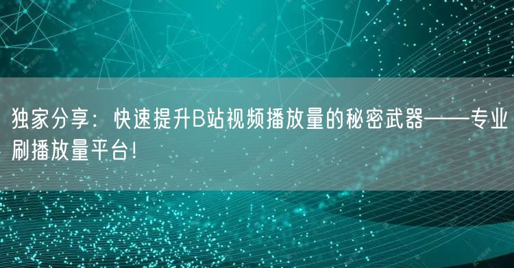 独家分享：快速提升B站视频播放量的秘密武器——专业刷播放量平台！