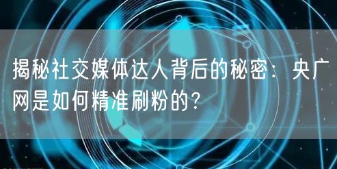 揭秘社交媒体达人背后的秘密：央广网是如何精准刷粉的？