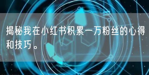揭秘我在小红书积累一万粉丝的心得和技巧。