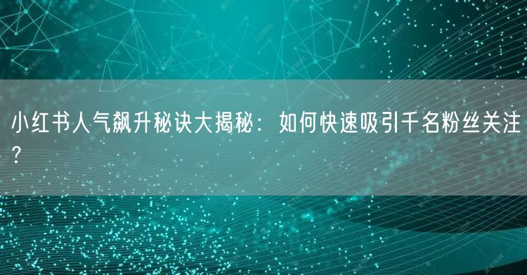 小红书人气飙升秘诀大揭秘：如何快速吸引千名粉丝关注？