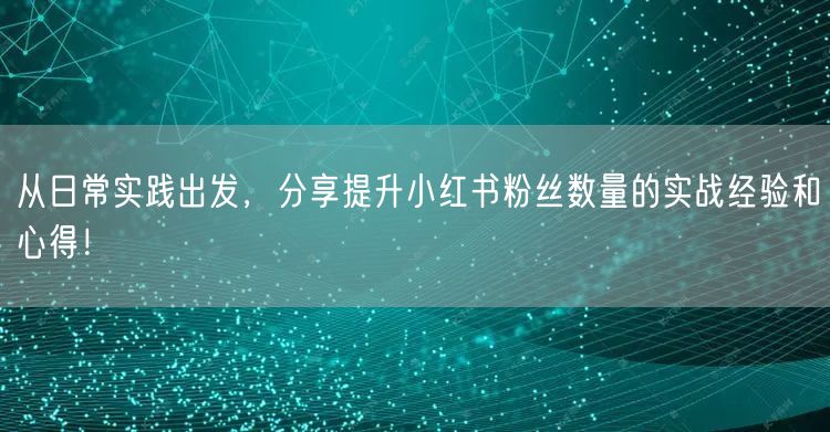 从日常实践出发，分享提升小红书粉丝数量的实战经验和心得！