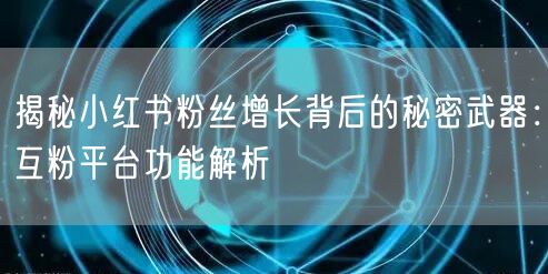 揭秘小红书粉丝增长背后的秘密武器：互粉平台功能解析