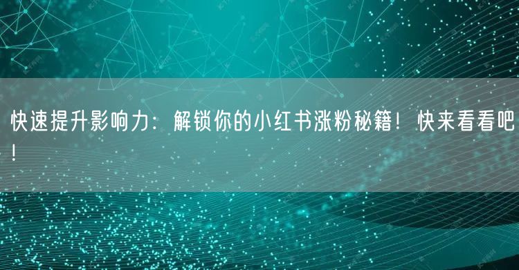 快速提升影响力：解锁你的小红书涨粉秘籍！快来看看吧！