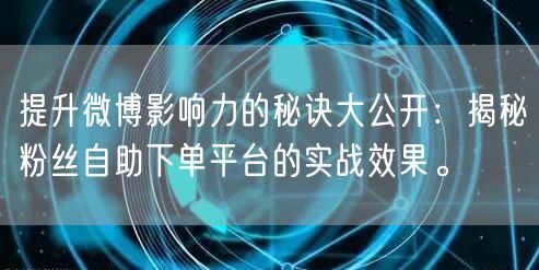 提升微博影响力的秘诀大公开：揭秘粉丝自助下单平台的实战效果。