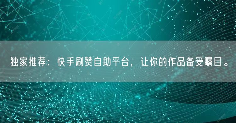 独家推荐：快手刷赞自助平台，让你的作品备受瞩目。