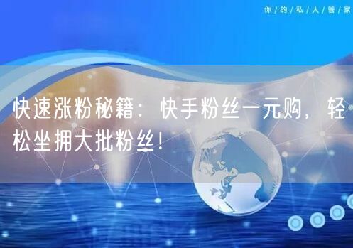 快速涨粉秘籍：快手粉丝一元购，轻松坐拥大批粉丝！