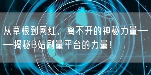 从草根到网红，离不开的神秘力量——揭秘B站刷量平台的力量！